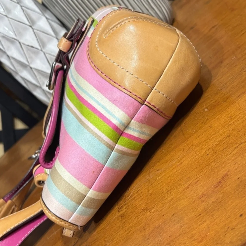 Coach Striped Signature Small Tote in Pink and Tan - Picture 6 of 12